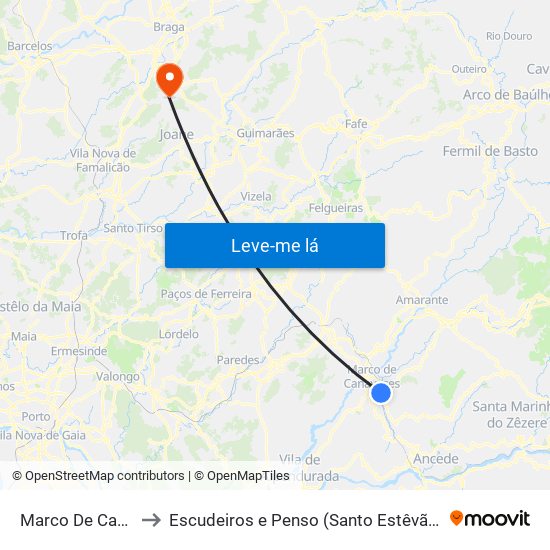 Marco De Canaveses to Escudeiros e Penso (Santo Estêvão e São Vicente) map