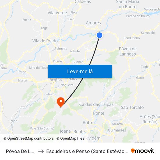 Póvoa De Lanhoso to Escudeiros e Penso (Santo Estêvão e São Vicente) map