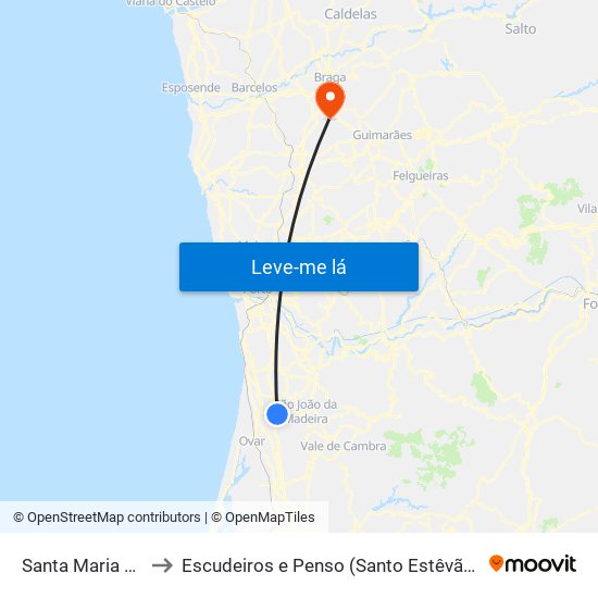 Santa Maria Da Feira to Escudeiros e Penso (Santo Estêvão e São Vicente) map