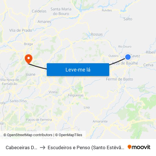Cabeceiras De Basto to Escudeiros e Penso (Santo Estêvão e São Vicente) map