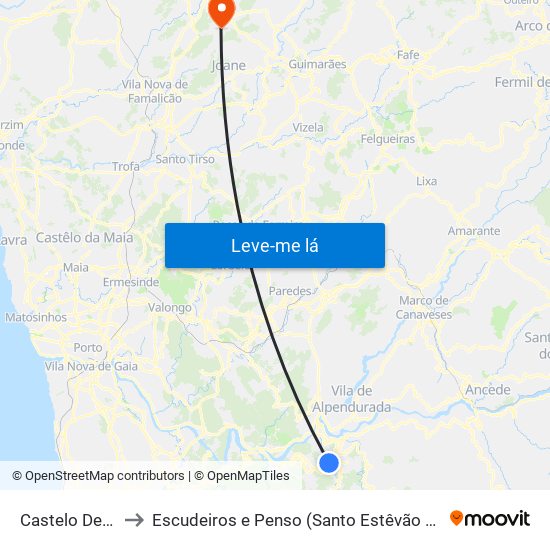 Castelo De Paiva to Escudeiros e Penso (Santo Estêvão e São Vicente) map
