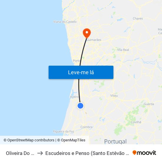 Oliveira Do Bairro to Escudeiros e Penso (Santo Estêvão e São Vicente) map