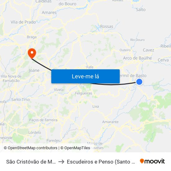 São Cristóvão de Mondim de Basto to Escudeiros e Penso (Santo Estêvão e São Vicente) map