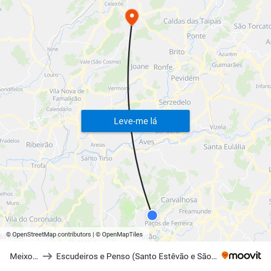 Meixomil to Escudeiros e Penso (Santo Estêvão e São Vicente) map