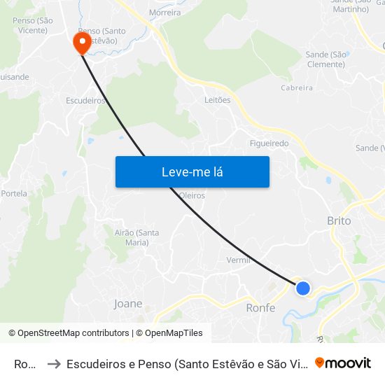 Ronfe to Escudeiros e Penso (Santo Estêvão e São Vicente) map