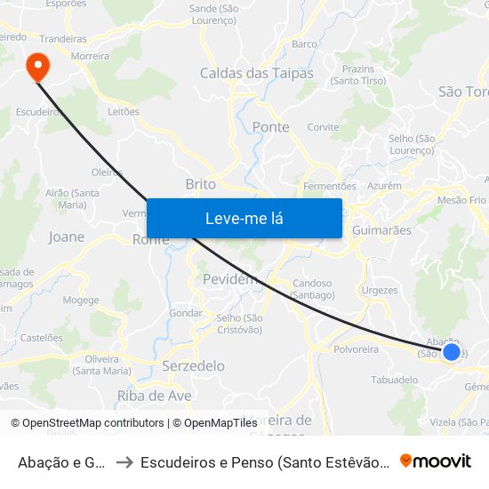 Abação e Gémeos to Escudeiros e Penso (Santo Estêvão e São Vicente) map