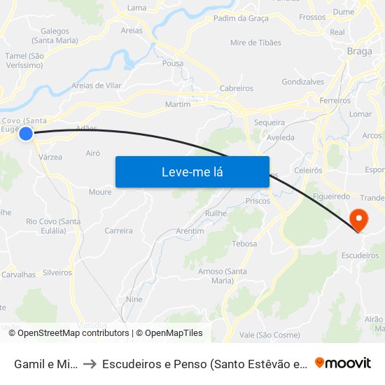 Gamil e Midões to Escudeiros e Penso (Santo Estêvão e São Vicente) map