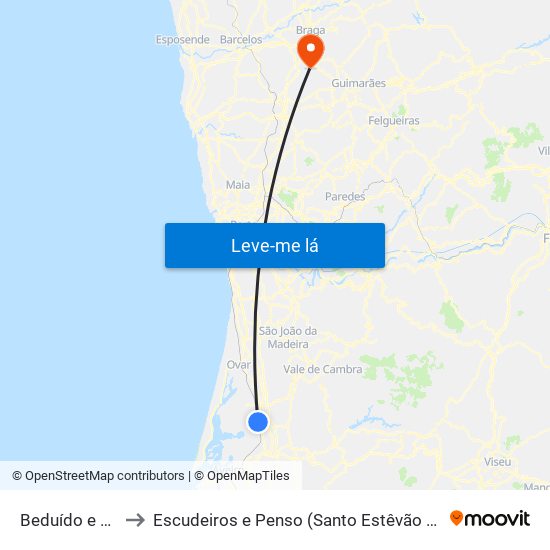 Beduído e Veiros to Escudeiros e Penso (Santo Estêvão e São Vicente) map
