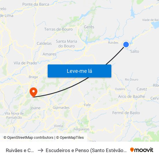 Ruivães e Campos to Escudeiros e Penso (Santo Estêvão e São Vicente) map