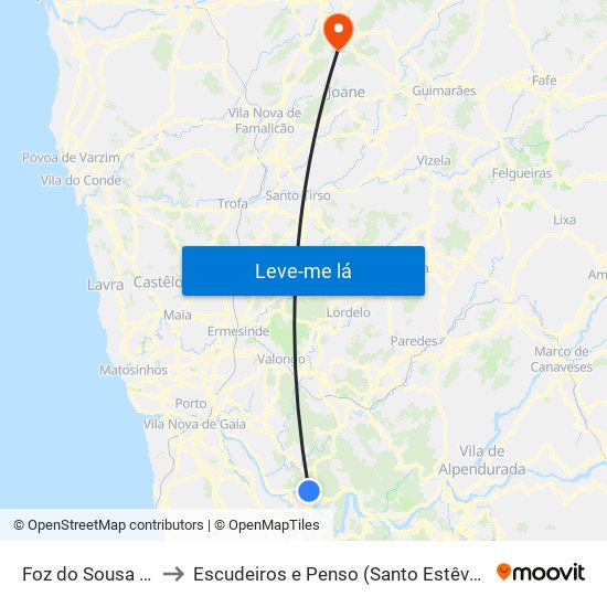 Foz do Sousa e Covelo to Escudeiros e Penso (Santo Estêvão e São Vicente) map