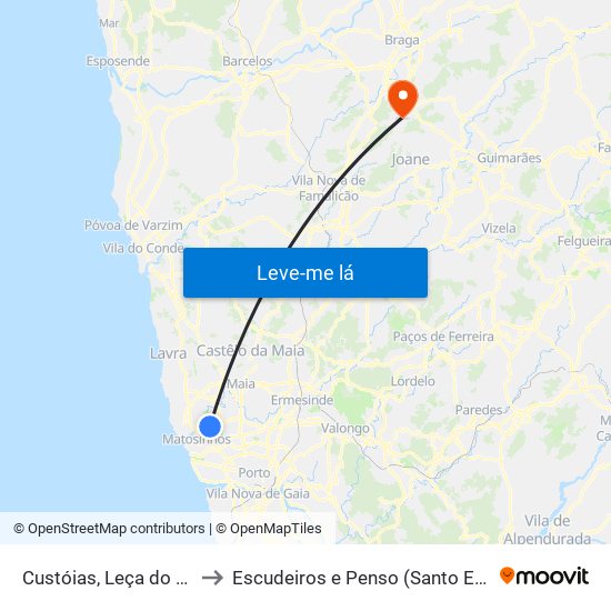 Custóias, Leça do Balio e Guifões to Escudeiros e Penso (Santo Estêvão e São Vicente) map