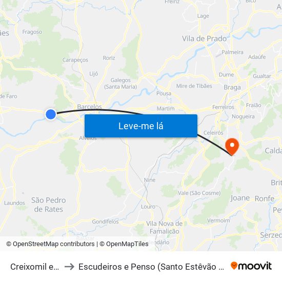 Creixomil e Mariz to Escudeiros e Penso (Santo Estêvão e São Vicente) map