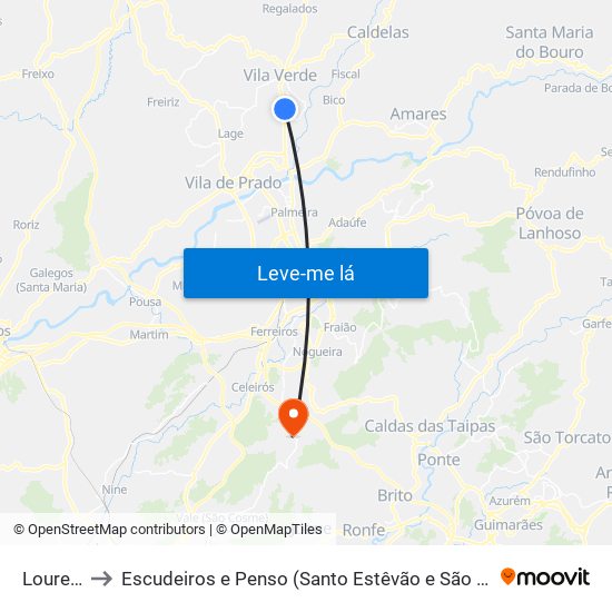 Loureira to Escudeiros e Penso (Santo Estêvão e São Vicente) map