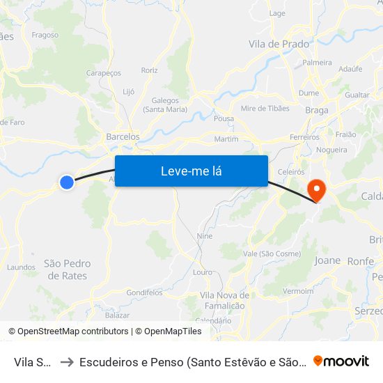 Vila Seca to Escudeiros e Penso (Santo Estêvão e São Vicente) map
