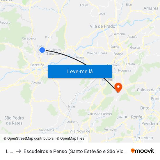 Lijó to Escudeiros e Penso (Santo Estêvão e São Vicente) map