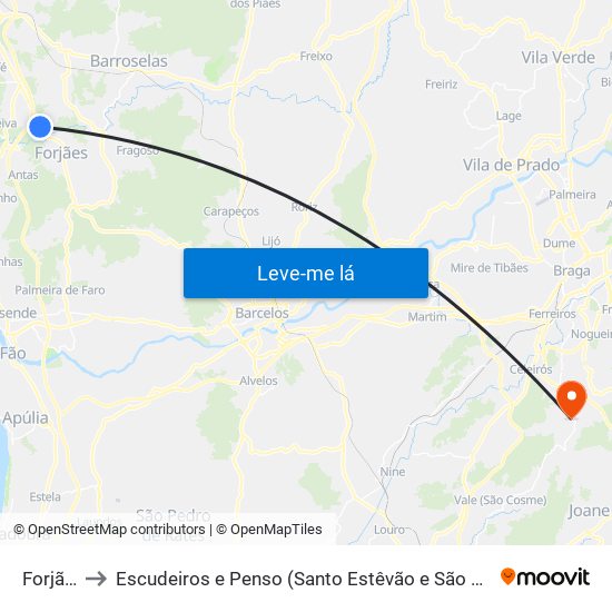 Forjães to Escudeiros e Penso (Santo Estêvão e São Vicente) map