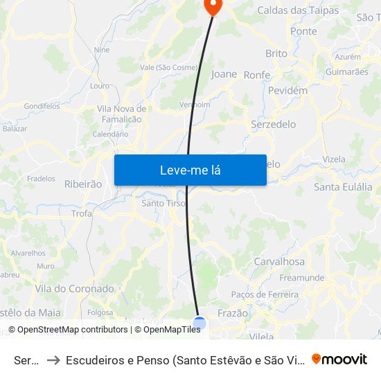 Seroa to Escudeiros e Penso (Santo Estêvão e São Vicente) map