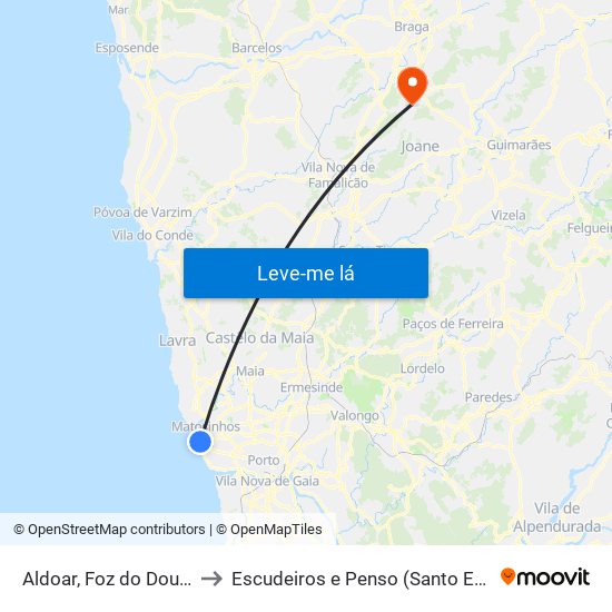 Aldoar, Foz do Douro e Nevogilde to Escudeiros e Penso (Santo Estêvão e São Vicente) map