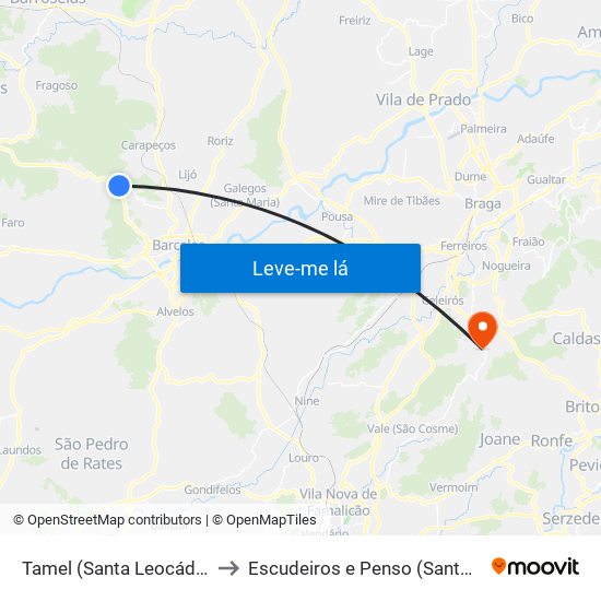 Tamel (Santa Leocádia) e Vilar do Monte to Escudeiros e Penso (Santo Estêvão e São Vicente) map