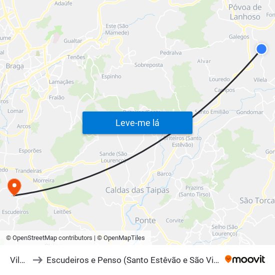 Vilela to Escudeiros e Penso (Santo Estêvão e São Vicente) map