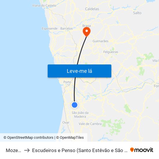 Mozelos to Escudeiros e Penso (Santo Estêvão e São Vicente) map