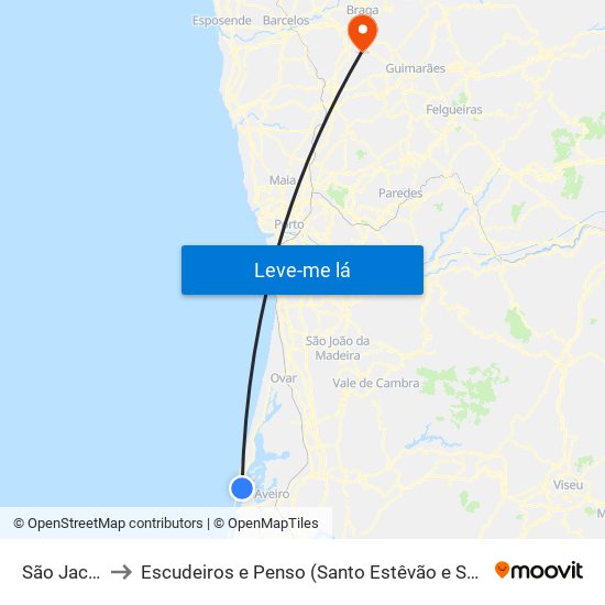 São Jacinto to Escudeiros e Penso (Santo Estêvão e São Vicente) map