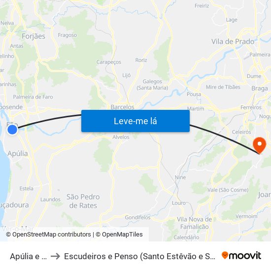 Apúlia e Fão to Escudeiros e Penso (Santo Estêvão e São Vicente) map