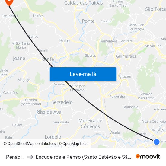 Penacova to Escudeiros e Penso (Santo Estêvão e São Vicente) map