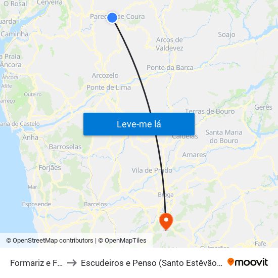 Formariz e Ferreira to Escudeiros e Penso (Santo Estêvão e São Vicente) map