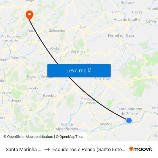Santa Marinha do Zêzere to Escudeiros e Penso (Santo Estêvão e São Vicente) map