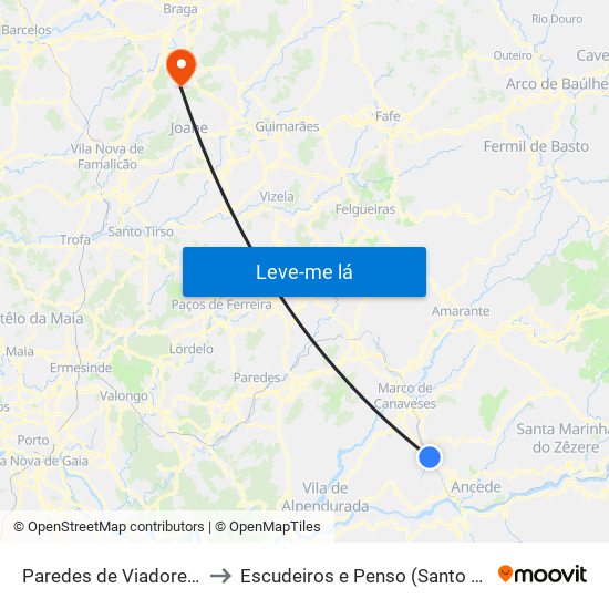 Paredes de Viadores e Manhuncelos to Escudeiros e Penso (Santo Estêvão e São Vicente) map