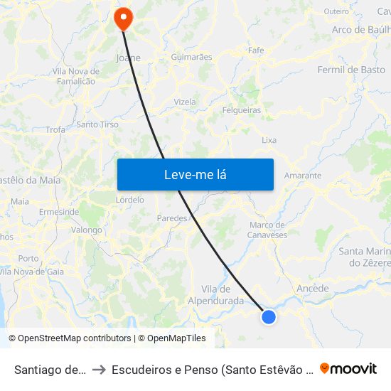 Santiago de Piães to Escudeiros e Penso (Santo Estêvão e São Vicente) map