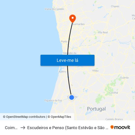 Coimbra to Escudeiros e Penso (Santo Estêvão e São Vicente) map