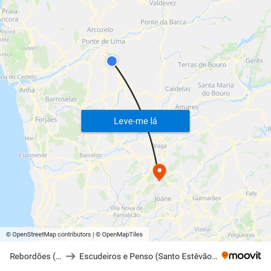 Rebordões (Souto) to Escudeiros e Penso (Santo Estêvão e São Vicente) map