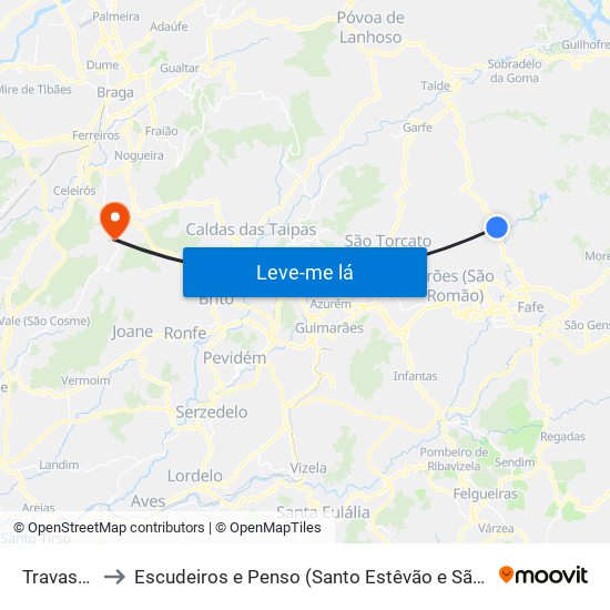 Travassós to Escudeiros e Penso (Santo Estêvão e São Vicente) map
