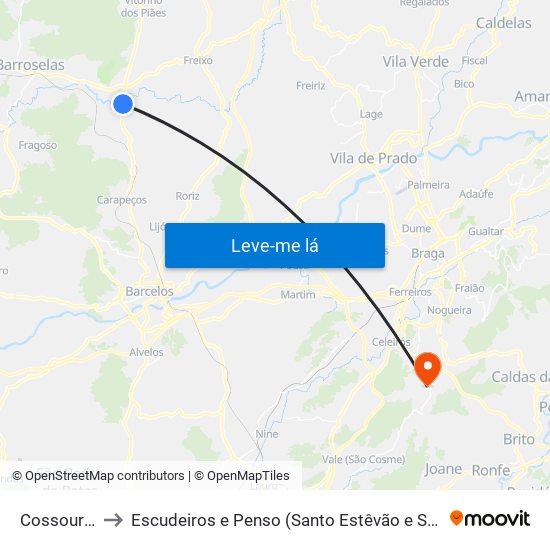 Cossourado to Escudeiros e Penso (Santo Estêvão e São Vicente) map