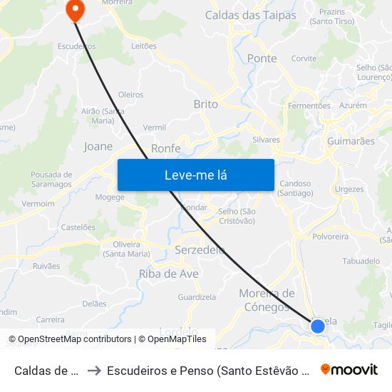 Caldas de Vizela to Escudeiros e Penso (Santo Estêvão e São Vicente) map