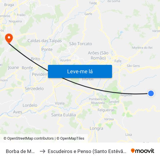 Borba de Montanha to Escudeiros e Penso (Santo Estêvão e São Vicente) map