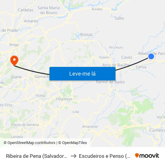 Ribeira de Pena (Salvador) e Santo Aleixo de Além-Tâmega to Escudeiros e Penso (Santo Estêvão e São Vicente) map