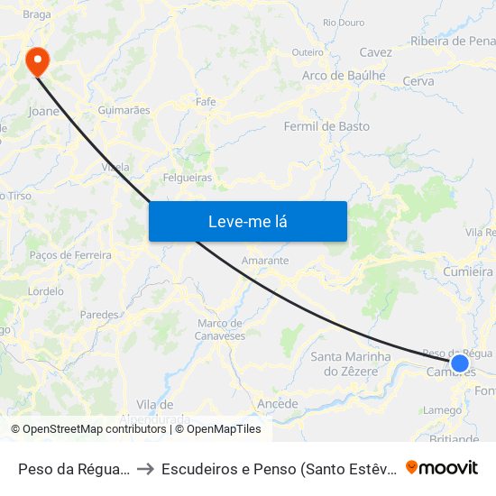 Peso da Régua e Godim to Escudeiros e Penso (Santo Estêvão e São Vicente) map