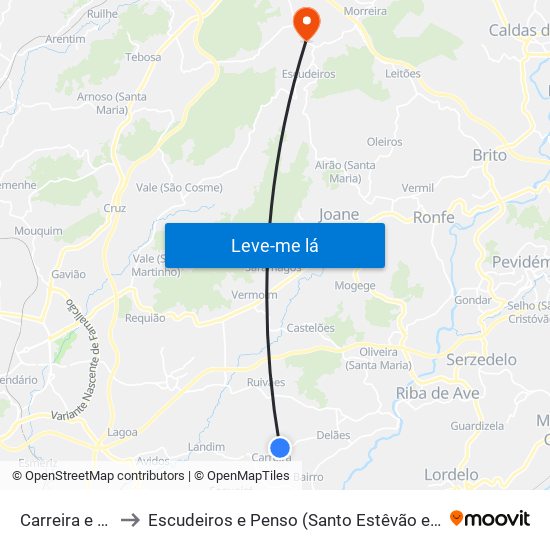 Carreira e Bente to Escudeiros e Penso (Santo Estêvão e São Vicente) map
