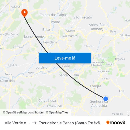 Vila Verde e Santão to Escudeiros e Penso (Santo Estêvão e São Vicente) map