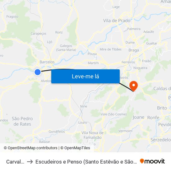 Carvalhal to Escudeiros e Penso (Santo Estêvão e São Vicente) map