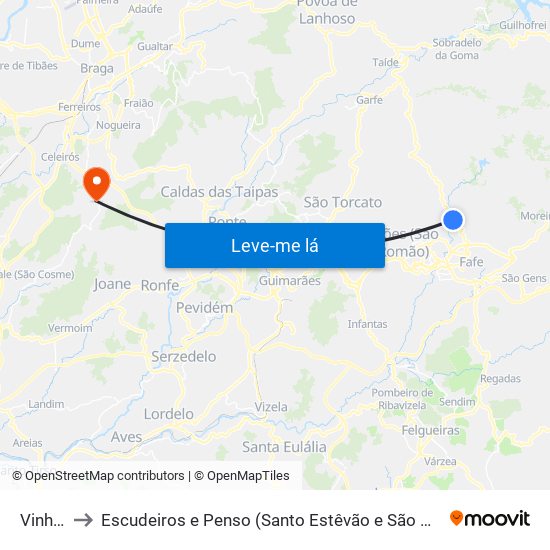 Vinhós to Escudeiros e Penso (Santo Estêvão e São Vicente) map