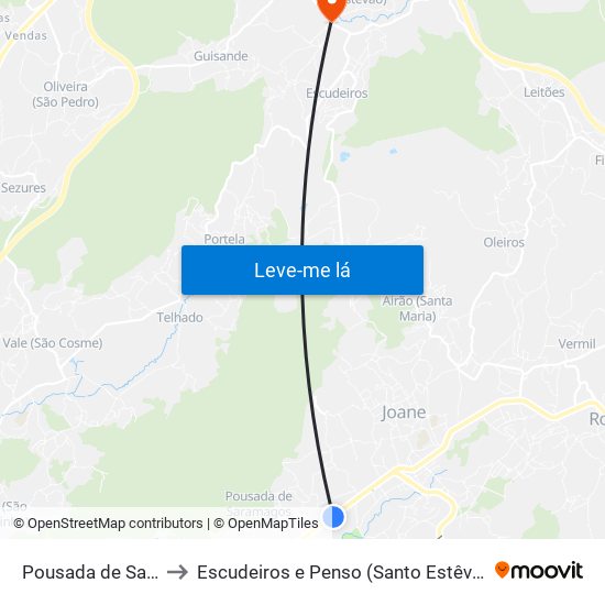 Pousada de Saramagos to Escudeiros e Penso (Santo Estêvão e São Vicente) map