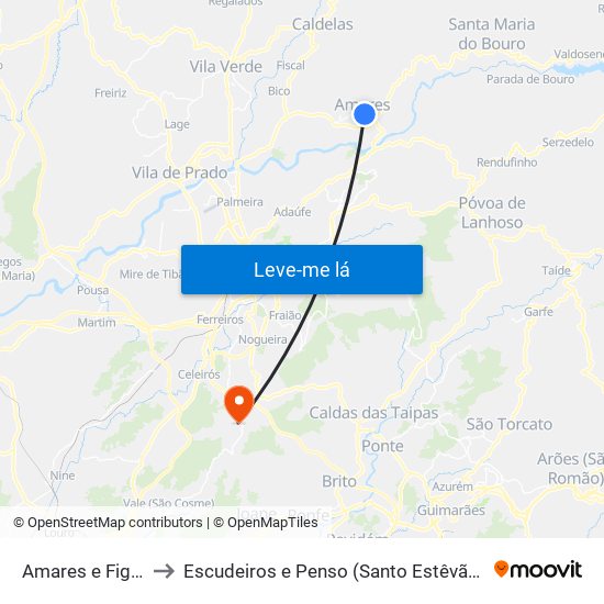 Amares e Figueiredo to Escudeiros e Penso (Santo Estêvão e São Vicente) map
