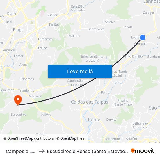 Campos e Louredo to Escudeiros e Penso (Santo Estêvão e São Vicente) map