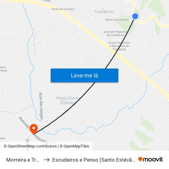 Morreira e Trandeiras to Escudeiros e Penso (Santo Estêvão e São Vicente) map