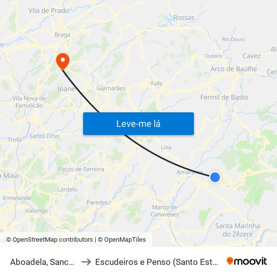 Aboadela, Sanche e Várzea to Escudeiros e Penso (Santo Estêvão e São Vicente) map