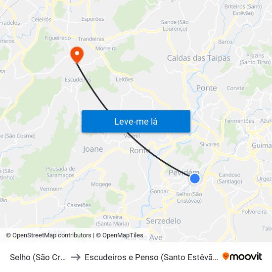Selho (São Cristóvão) to Escudeiros e Penso (Santo Estêvão e São Vicente) map